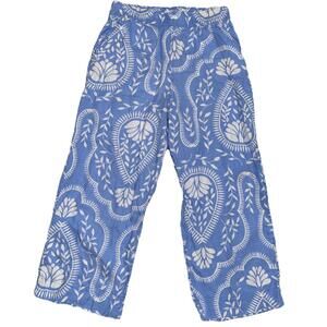 Joie 100% Linen Paisley TropicPrint Wide Leg Crop Pants Sz S White Blue bohemian